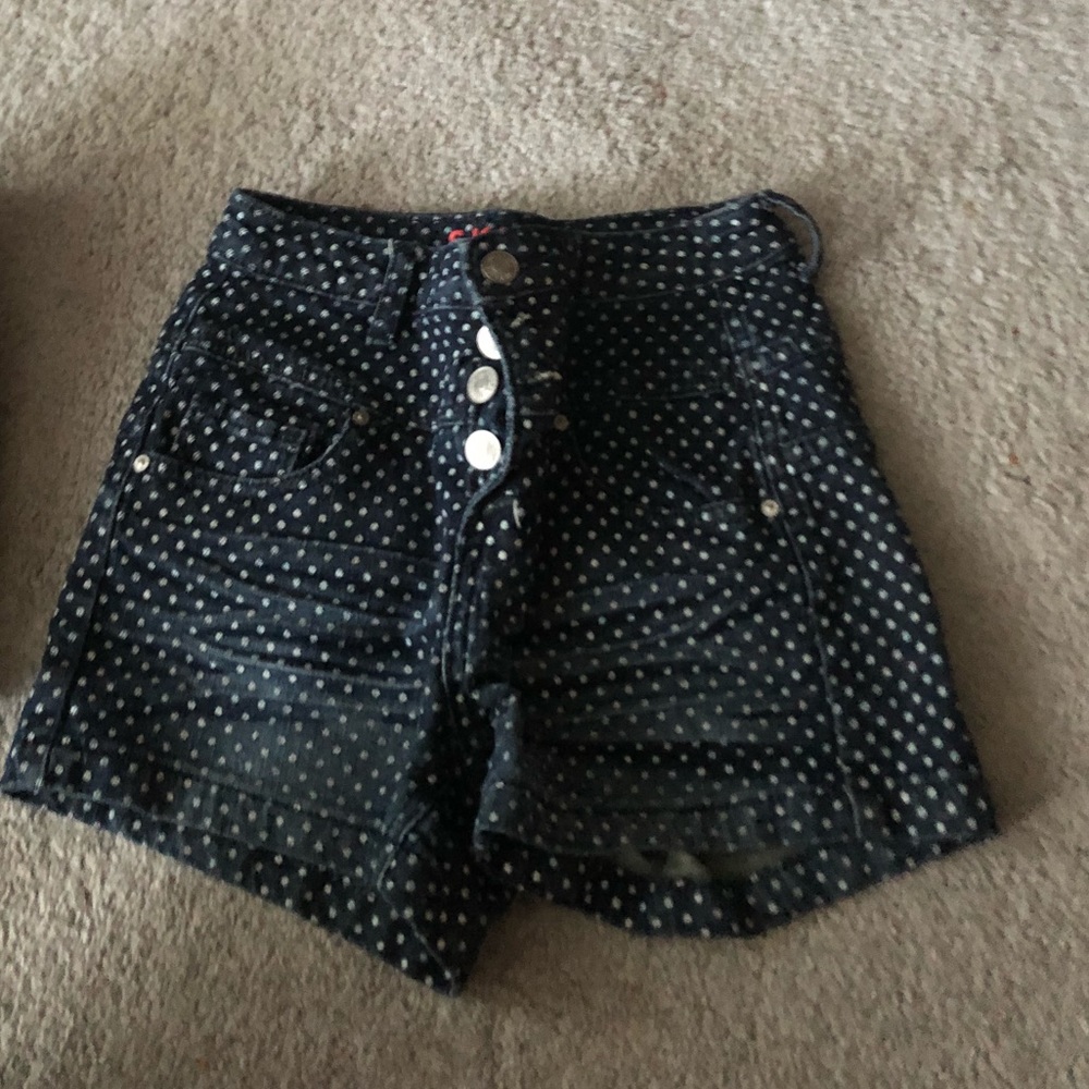 High rise button up polka dot shorts